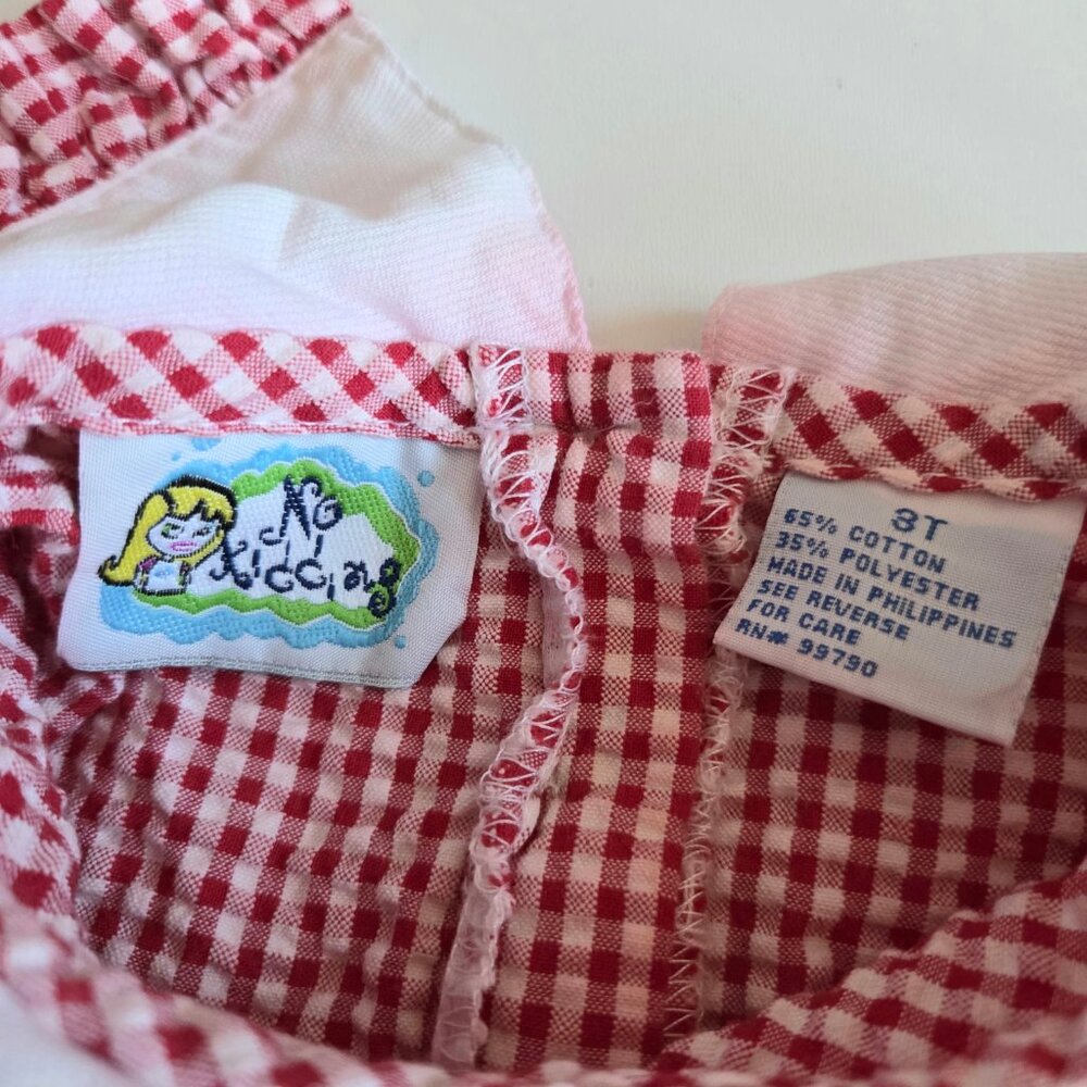 Vintage Toddler Girls  No Kidding Red Gingham Flower Applique Dress 3T - Picture 4 of 8